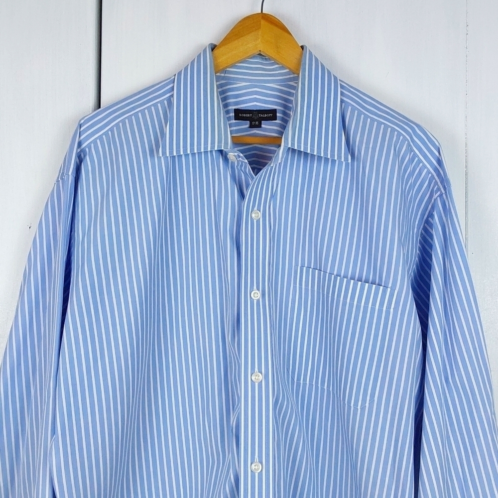 Robert Talbott| Mens Blue Pinstripe Pocket Dress Shirt Button Down Preppy Sz.L